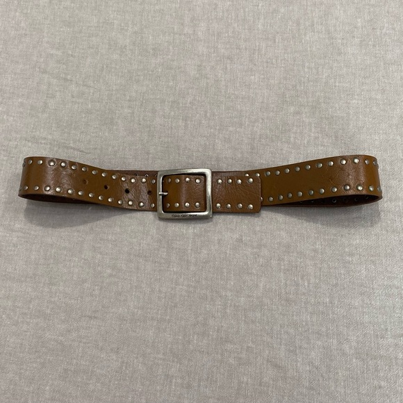 Calvin Klein Studded Genuine Leather Belt Square Buckle Bohemian Size S Brown - Picture 8 of 8